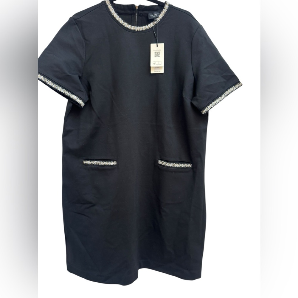 Ted Baker Short Sleeve Dress with Silver and Gold trim - size 14 - New!!